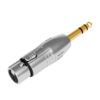 Silver XLR female to 1/4" TRS male audio adapter with a gold-plated tip.