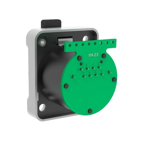 A rectangular component with a green "YH-23" circuit board in a black and white casing.