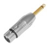 Silver XLR to 1/4" TRS adapter with gold-plated tip.