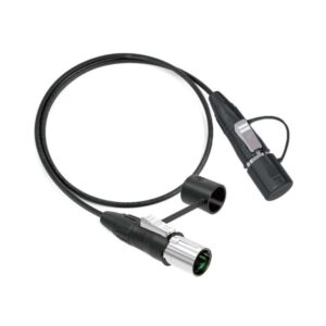 A black audio cable with male and female XLR connectors.