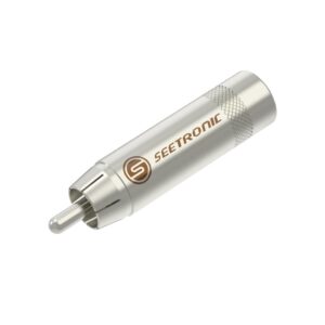 A silver metal RCA plug labeled "Seetronic.