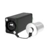 The SO2DFF-M is a black rectangular device with a circular port, attached to a silver cap by a short cord.