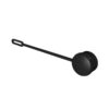 Black metal ladle with a cylindrical handle and a deep, round bowl.