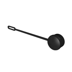 Black metal ladle with a cylindrical handle and a deep, round bowl.