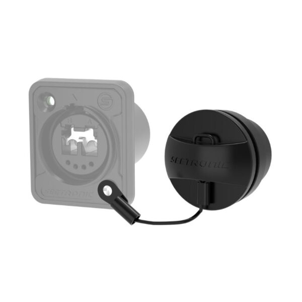 A black circular cap with tether is detached from the CNAC-DF (Copy) socket mount, shown in grey outline.