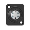 The SO4DL is a black rectangular plate with a silver circular connector, four screws, and two mounting holes on opposite corners.
